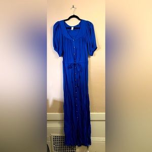 Anthropologie Konrad & Joseph Royal Blue Puff Sleeve Button Up Maxi Dress 4